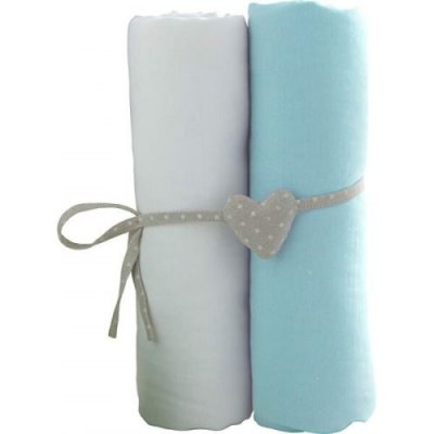 BABYCALIN Lot de 2 draps housse blanc / turquoise 70 x 140 cm - 