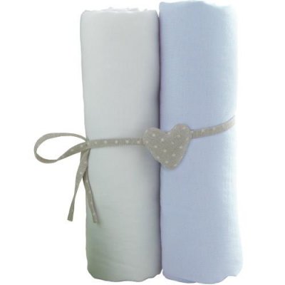 BABYCALIN Lot de 2 draps-housses  Blanc et Bleu 60 x 120 cm