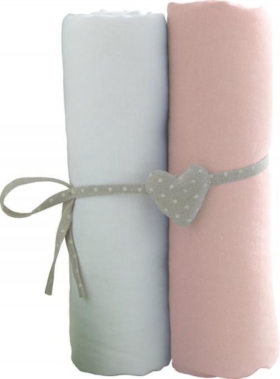 BABYCALIN Lot de 2 draps-housses  Blanc et Rose 70 x 140 cm