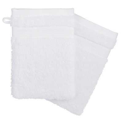 Lot de 2 gants de toilette en coton - 15 x 21 cm - Blanc