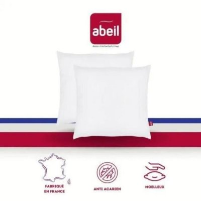 ABEIL Lot de 2 oreillers anti-acariens - 60 x 60 cm - 100% coton trait&eacute; Bio 