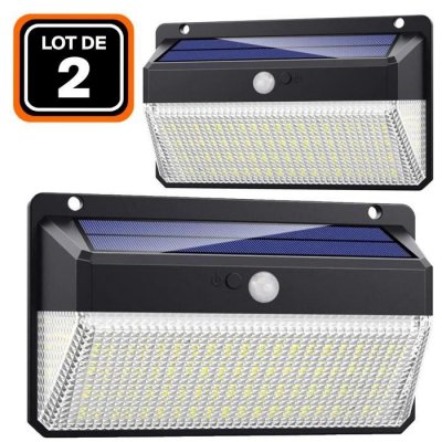 EUROPALAMP Lot de 2 projecteurs solaire d&eacute;tecteur de mouvement 228 pcs led 2000 lumens - Blanc Froid 6000K