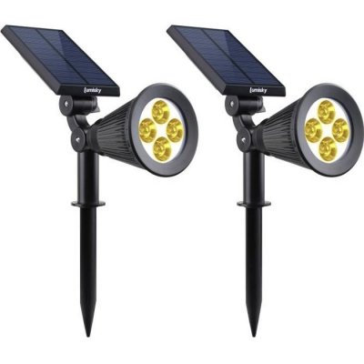 LUMI JARDIN Lot De 2 Spots Solaires Projecteurs 2x Spiky Warm Noir Plastique 100lm