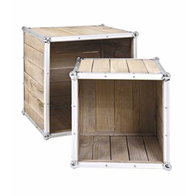 Lot de 2 Tables d'Appoint Mallette 47cm Naturel