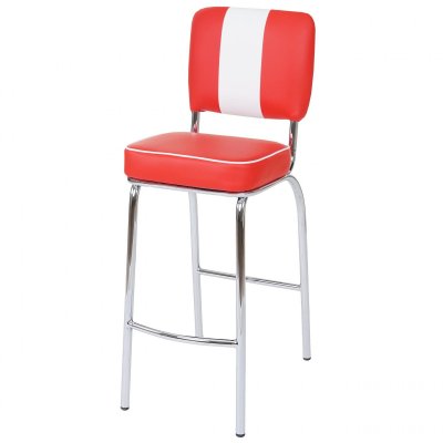 Lot de 2 tabourets de bar Avellino - design r&eacute;tro ann&eacute;es 50 - similicuir rouge/blanc