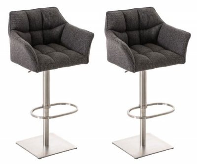 Lot de 2 tabourets de bar Damaso en tissu , Gris titane-Acier inoxydable