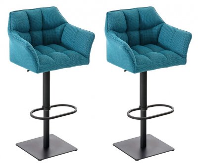 Lot de 2 tabourets de bar damaso en tissu , turquoise/noir