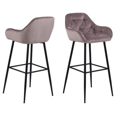 Lot de 2 tabourets de bar en tissu et m&eacute;tal - vieux rose