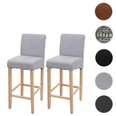 Lot de 2 tabourets de bar HWC-C33 en bois et tissu gris clair