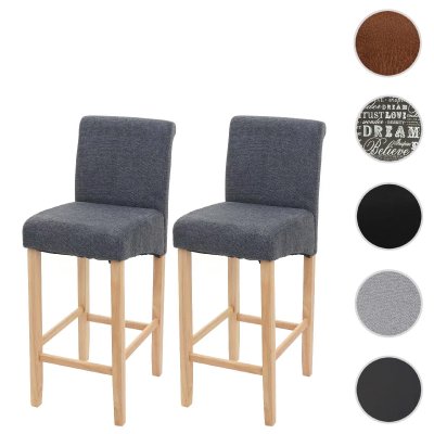 Lot de 2 tabourets de bar HWC en bois massif et tissu gris fonc&eacute;