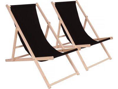 HABITAT ET JARDIN Lot de 2 transat en bois chilienne - noir
