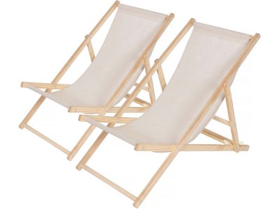 HABITAT ET JARDIN Lot de 2 transats en bois Chilienne - 107 x 56.5 x 81 cm - Ecru