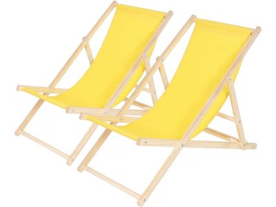 HABITAT ET JARDIN Lot de 2 transats en bois ""Chilienne"" - 107 x 56.5 x 81 cm - Jaune