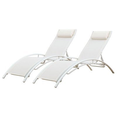 HAPPY GARDEN Lot de 2 transats GALAPAGOS en textil&egrave;ne blanc - aluminium blanc