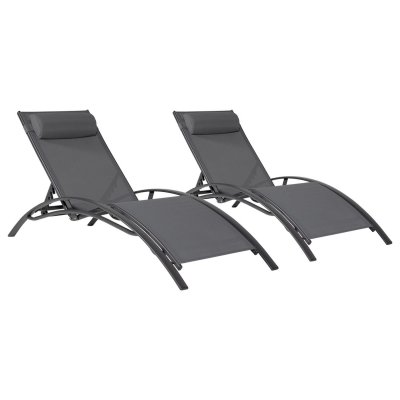 HAPPY GARDEN Lot de 2 transats GALAPAGOS en textil&egrave;ne gris - aluminium gris anthracite