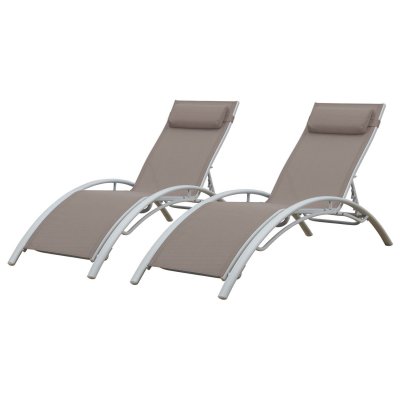 HAPPY GARDEN Lot de 2 transats GALAPAGOS en textil&egrave;ne taupe - aluminium blanc