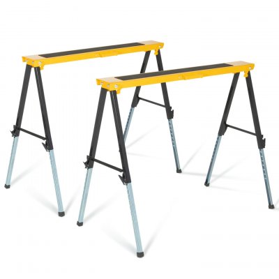 IDMARKET Lot de 2 tr&eacute;teaux t&eacute;lescopiques pliables large plateau antiglisse