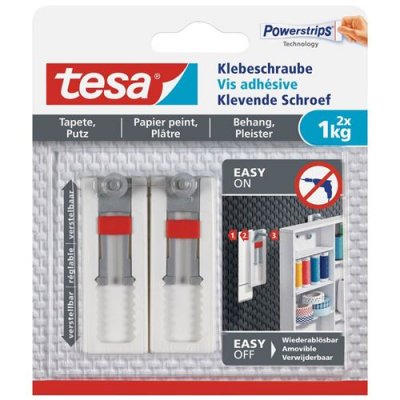 TESA Lot de 2 vis adh&eacute;sives &agrave; fixer Smart mounting system,  1 kg
