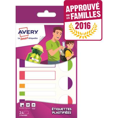 AVERY Lot de 24 &eacute;tiquettes plastifi&eacute;es fluos -  - Assortiment de couleurs