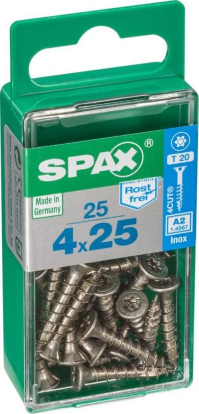SPAX Lot de 25 vis inox t&ecirc;te frais&eacute;e torx , Diam.4 mm x L.25 mm