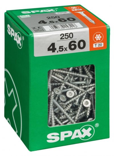 SPAX Lot De 250 Vis Acier T&ecirc;te Frais&eacute;e Torx , Diam.4.5 Mm X L.60 Mm