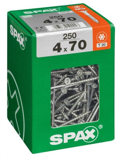 SPAX Lot De 250 Vis Acier T&ecirc;te Frais&eacute;e Torx , Diam.4 Mm X L.70 Mm