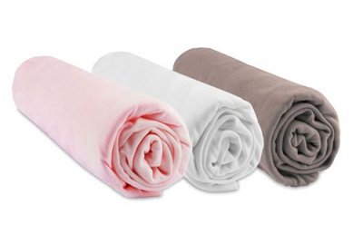 EASY DORT Lot de 3 Draps housse Bambou - 60x120 cm - Rose-Blanc-Taupe