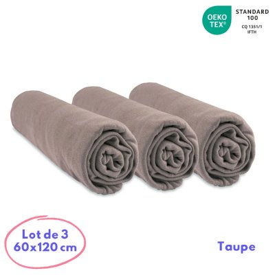 Lot de 3 Draps housse Bambou - 60x120 Couleur - Taupe