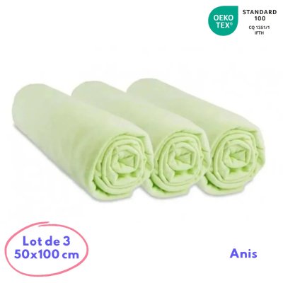EASY DORT Lot de 3 draps housse jersey coton - 50x100 Couleur - Anis