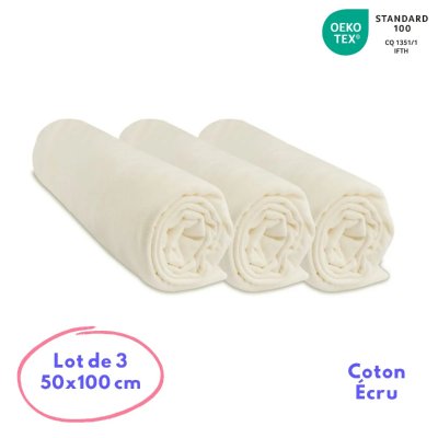  Lot de 3 draps housse jersey coton - 50x100 Couleur - Ecru