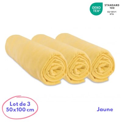 EASY DORT Lot de 3 draps housse jersey coton - 50x100 Couleur - Jaune paille