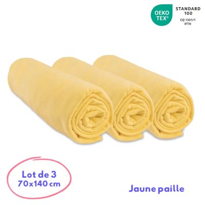  Lot de 3 draps housse jersey coton -70x140 Couleur - Jaune paille