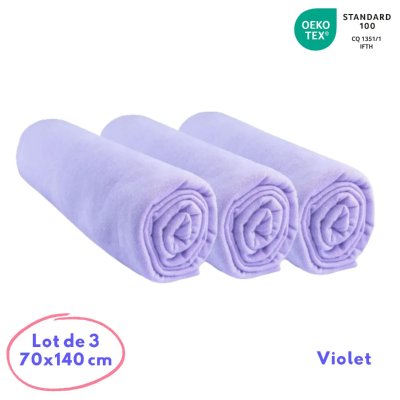  Lot de 3 draps housse jersey coton -70x140 Couleur - Parme