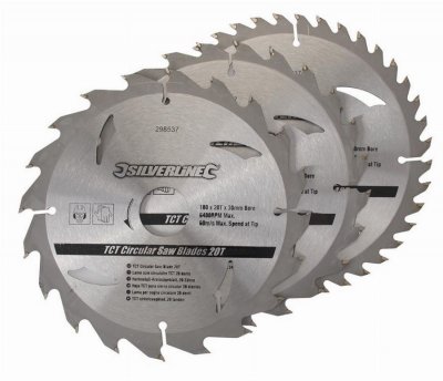 SILVERLINE Lot de 3 lames TCT &Oslash;184 mm Al&eacute;sage 30 mm - 20, 24 et 40 dents - 801292