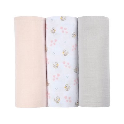 BEABA Lot de 3 langes en coton rose/gris