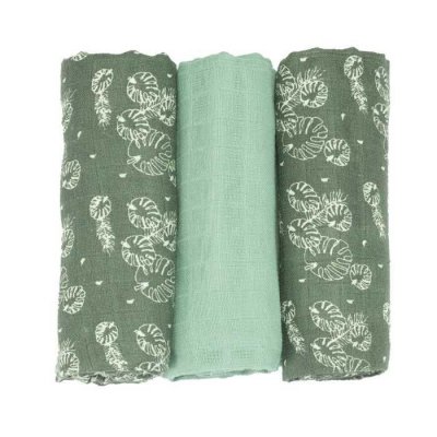 TROIS KILOS SEPT Lot de 3 langes en mousseline de coton Feuille (70 x 70 cm)