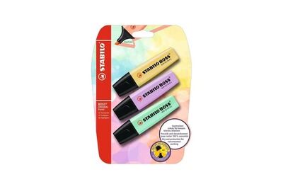 STABILO Lot de 3 surligneurs BOSS ORIGINAL Pastel jaune + lilas + menthe