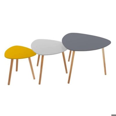 Lot de 3 tables &agrave; caf&eacute; Mileo Anthracite/Gris/Jaune - Atmosphera
