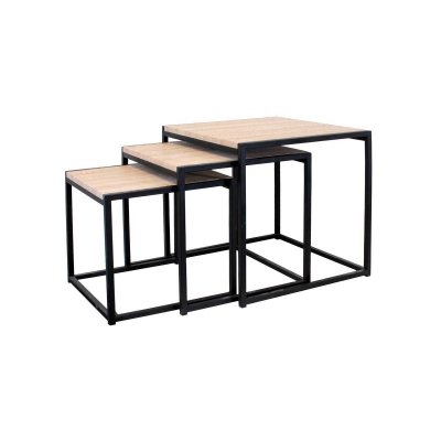 Lot de 3 tables basses gigognes MAELLE coloris bois/ m&eacute;tal