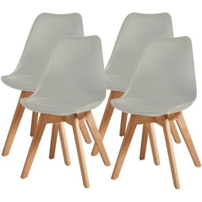 Lot de 4 Chaises Gris avec coussin BJORN