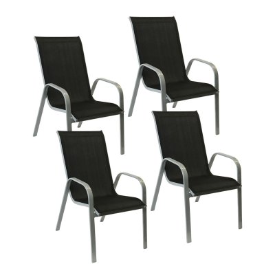 HAPPY GARDEN Lot de 4 chaises marbella en textil&egrave;ne noir - aluminium gris - Noir