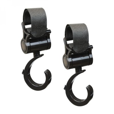  Lot de 4 crochets rotatifs universels pour poussette - Baroud - Noir -
