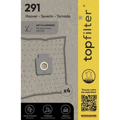 TOPFILTER Lot de 4 sacs aspirateur pour Hoover  Premium ref. 64291