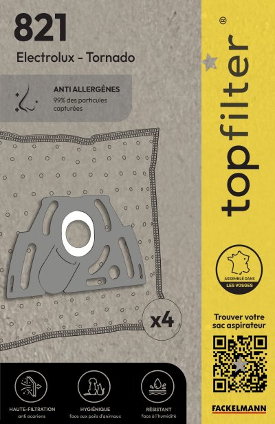 TOPFILTER Lot de 4 sacs aspirateur pour Tornado et Electrolux  Premium ref 64821