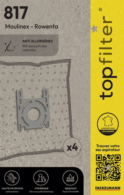 TOPFILTER Lot de 4 sacs aspirateur rowenta et moulinex  premium ref. 64817