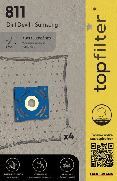 TOPFILTER Lot de 4 sacs aspirateur Samsung et Dirt Devil  Premium ref 64811
