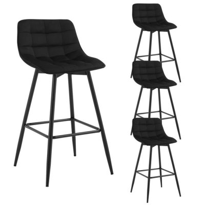 Lot de 4 tabourets de bar-chaise de bar- en velours avec pieds et repose-pieds en m&eacute;tal-noir