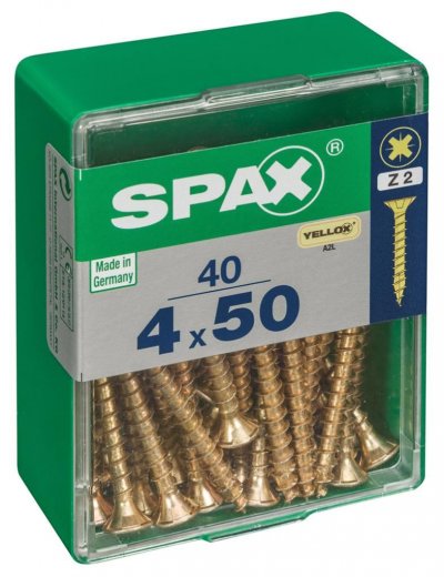 SPAX Lot De 40 Vis Acier T&ecirc;te Frais&eacute;e Pozidriv , Diam.4 Mm X L.50 Mm