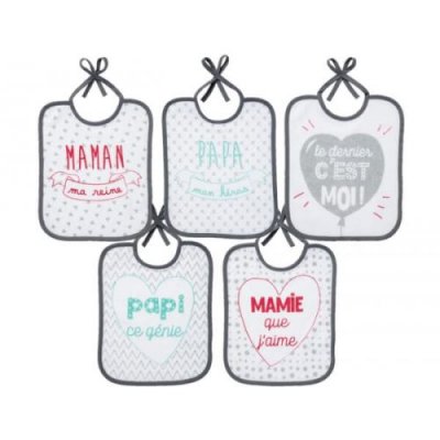 BABYCALIN Lot de 5 bavoirs naissance message famille - 