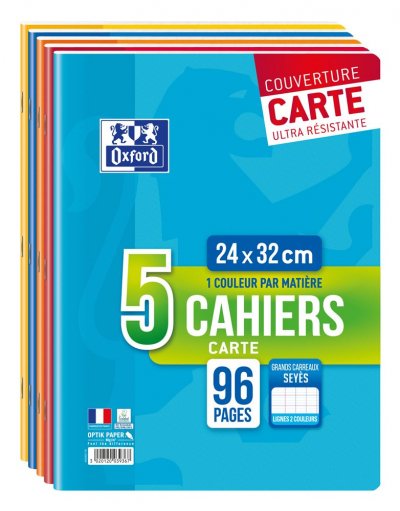 OXFORD Lot de 5 cahiers Sey&egrave;s  Color Life 24 x 32 cm Mod&egrave;le al&eacute;atoire